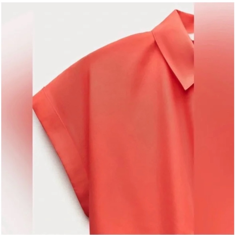 ZW COLLECTION KNOTTED POPLIN SHIRT RED. Size L, M - Picture 8 of 10